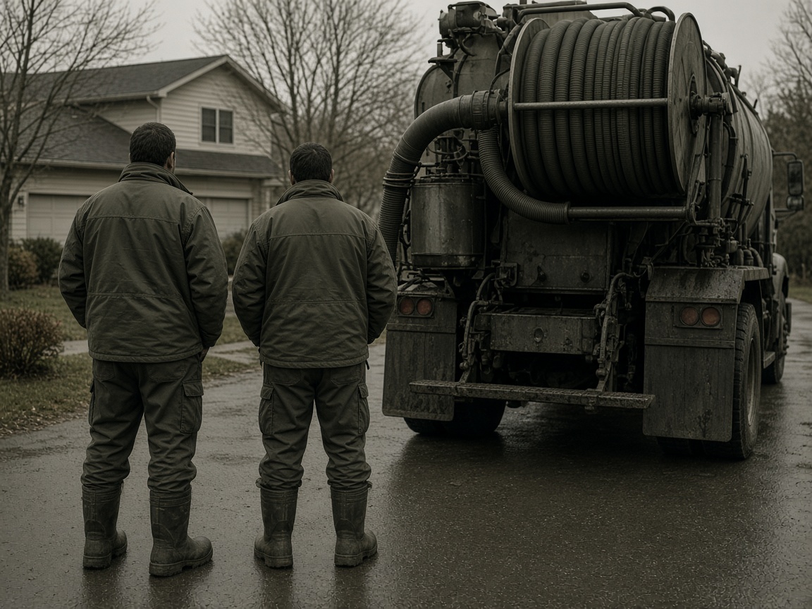 Two crew members at the hose reel