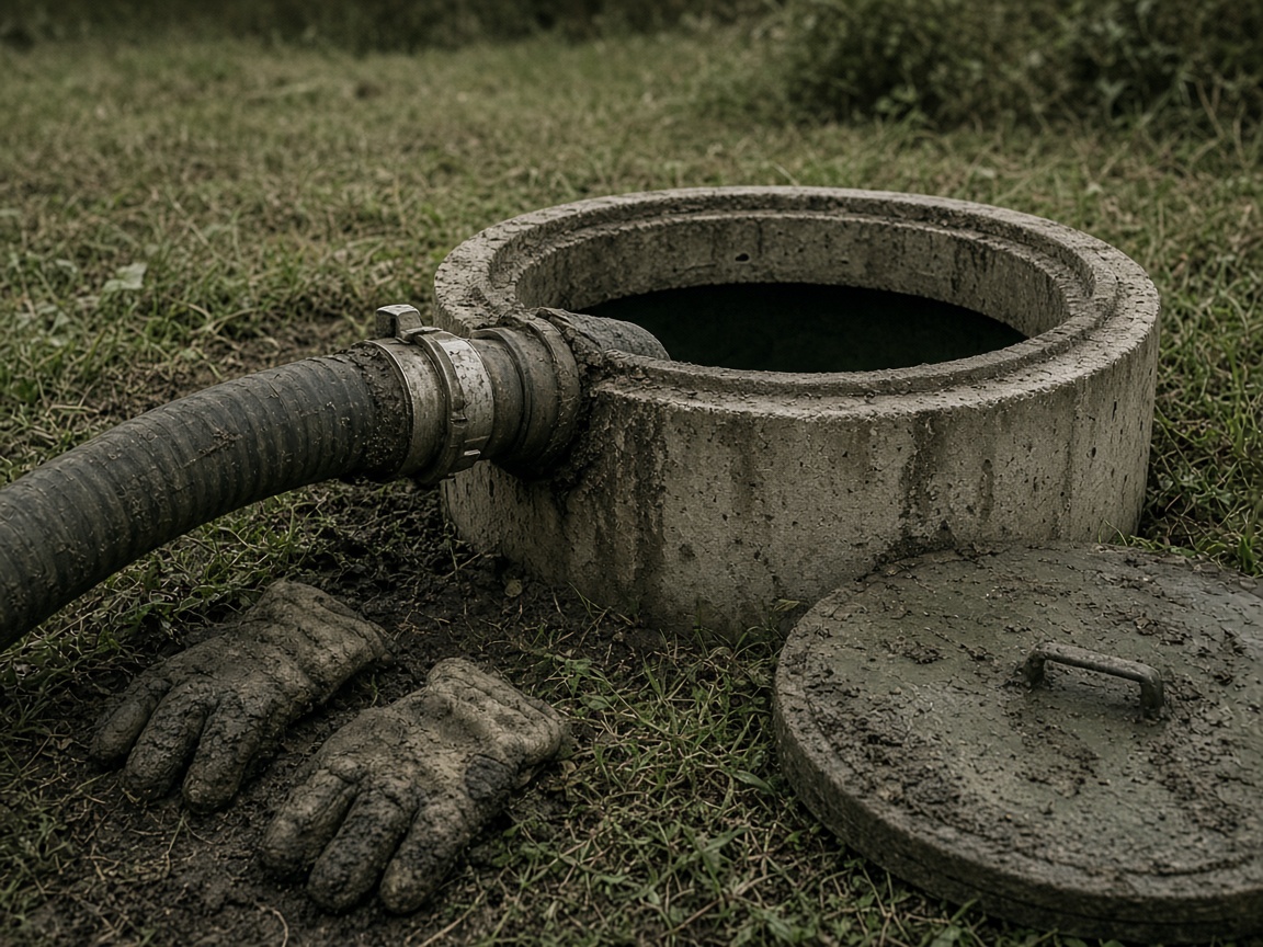 Pumping hose at a concrete septic riser