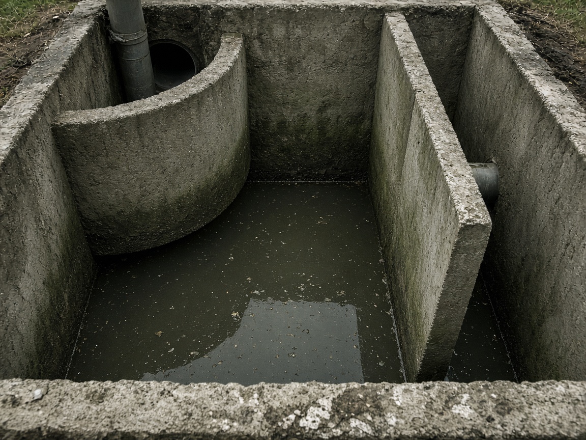 Open septic tank during an inspection